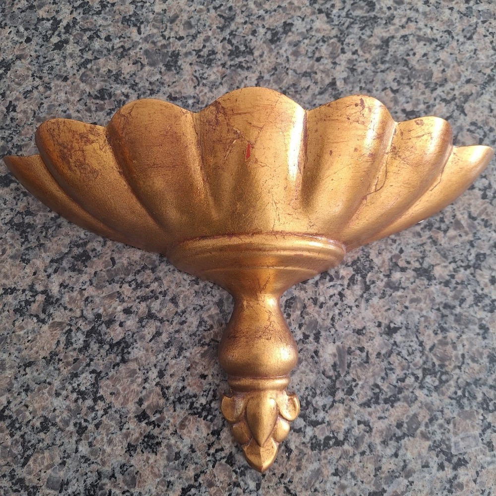 Vintage Gold Gilded Ceramic Shell Wall Pocket Vase Planter USA MCM